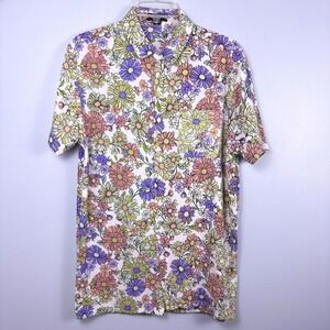 Barney Cools Mens Floral Button Down Shirt Sz M Short Sleeve Resort Vacation